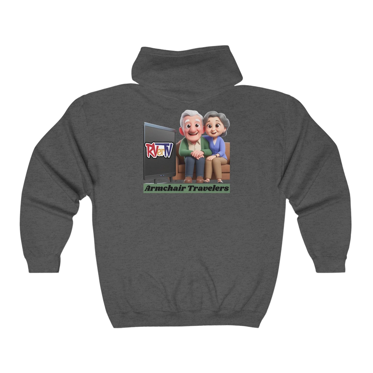 Armchair Travelers Couple (on back) - Full Zip Hooded Sweatshirt