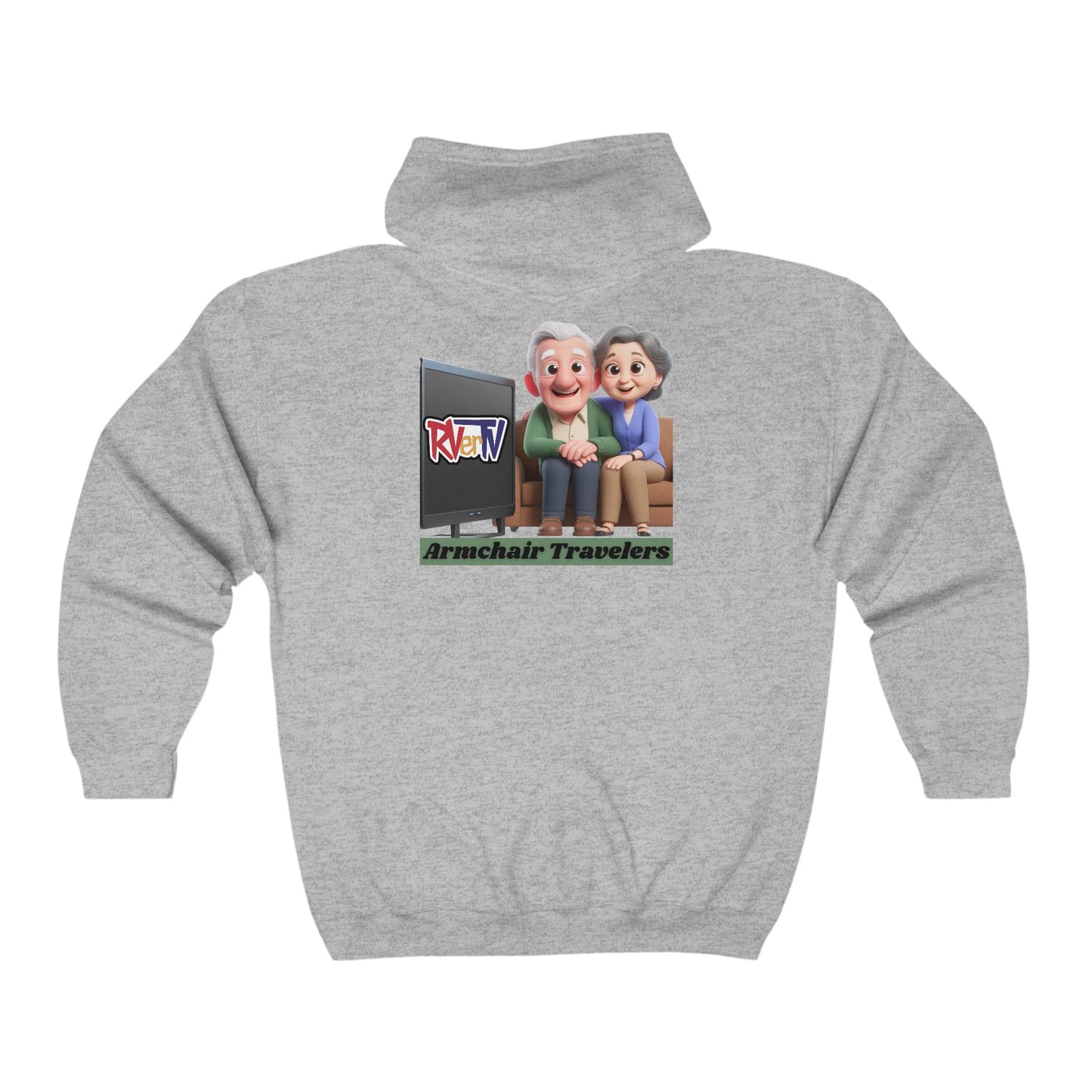 Armchair Travelers Couple (on back) - Full Zip Hooded Sweatshirt