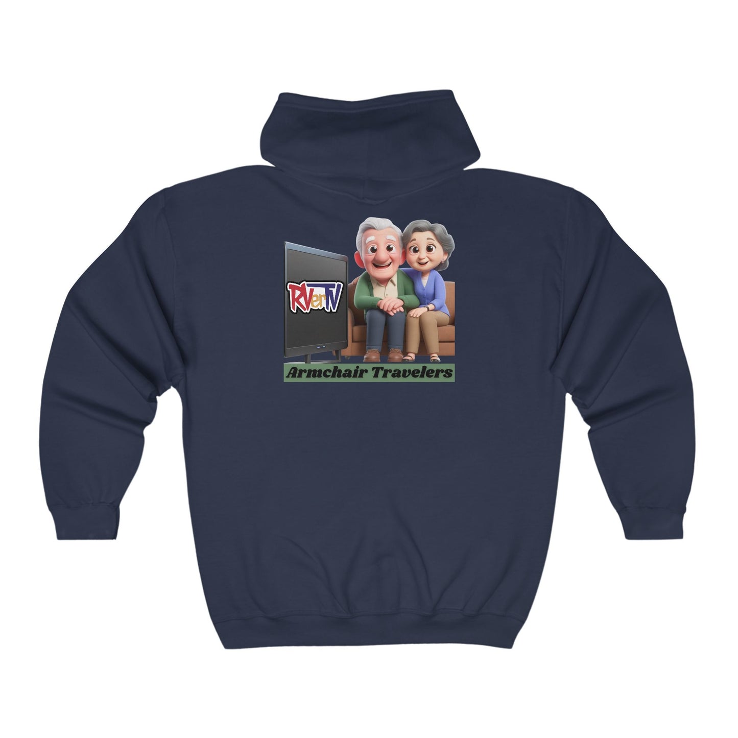 Armchair Travelers Couple (on back) - Full Zip Hooded Sweatshirt