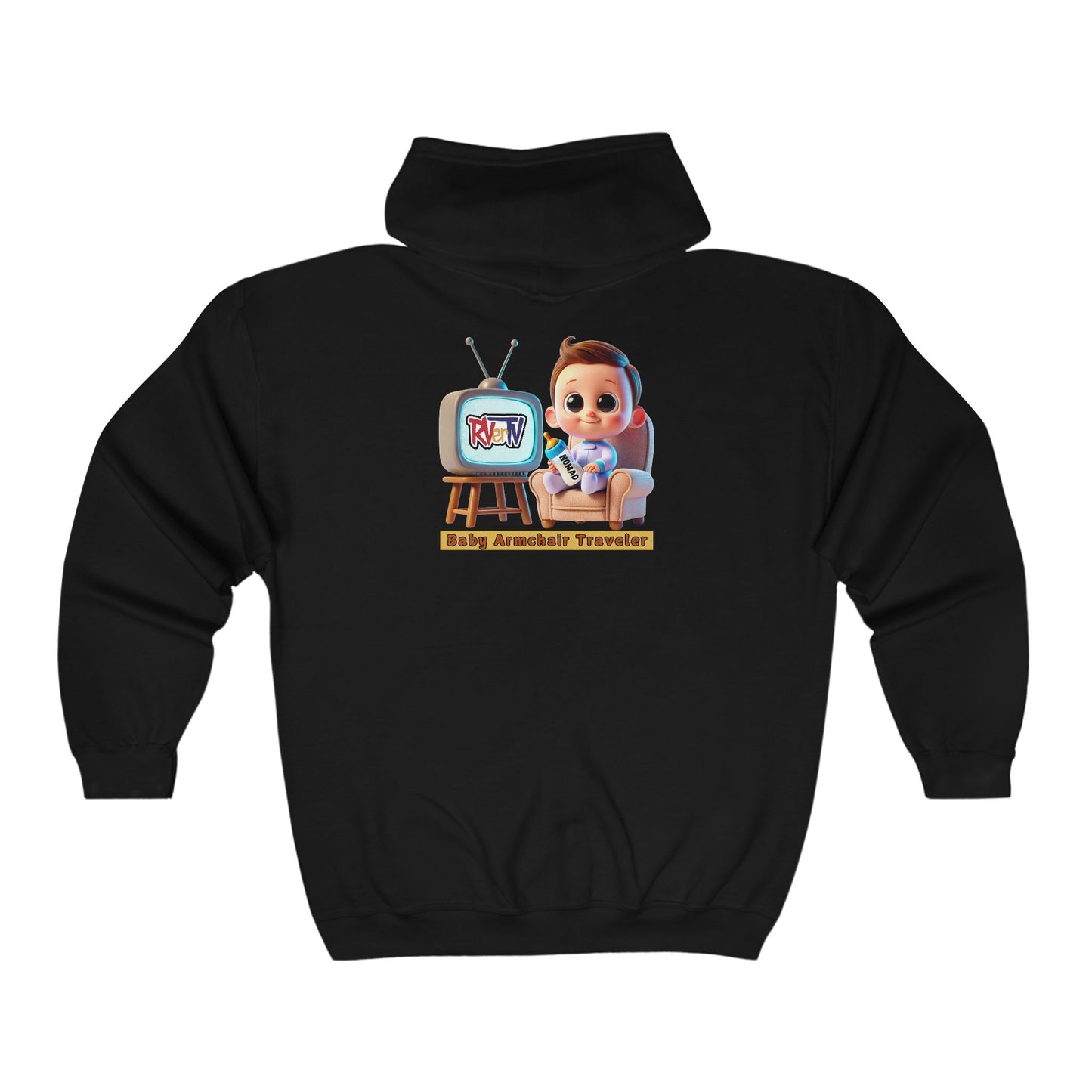 Baby Armchair Traveler (on back) - Full Zip Hooded Sweatshirt