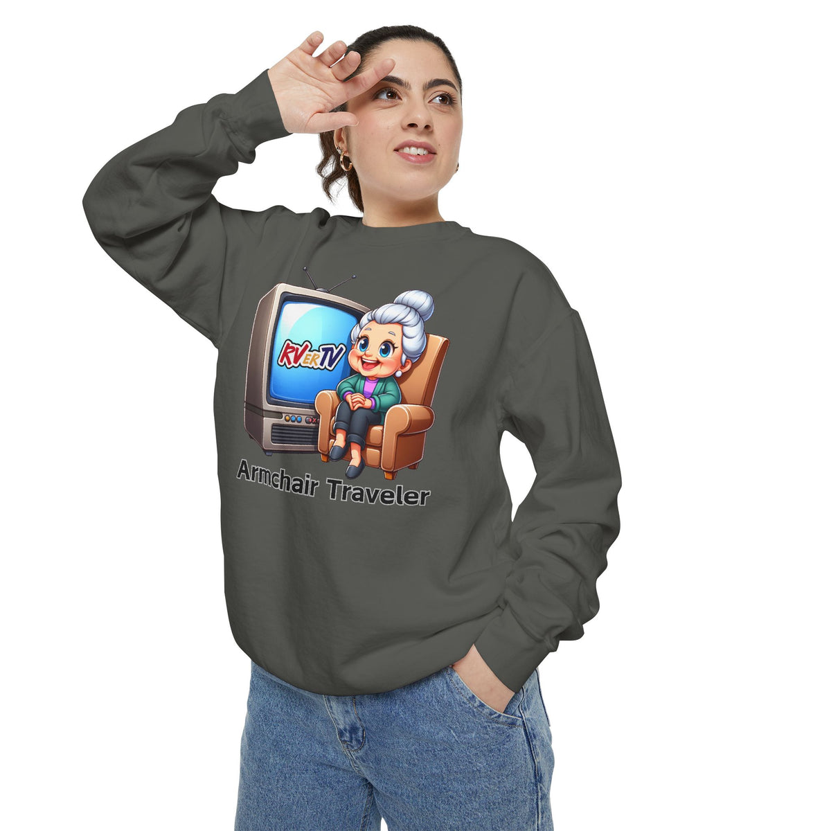 Armchair Traveler Grannie Sweatshirt (original design)