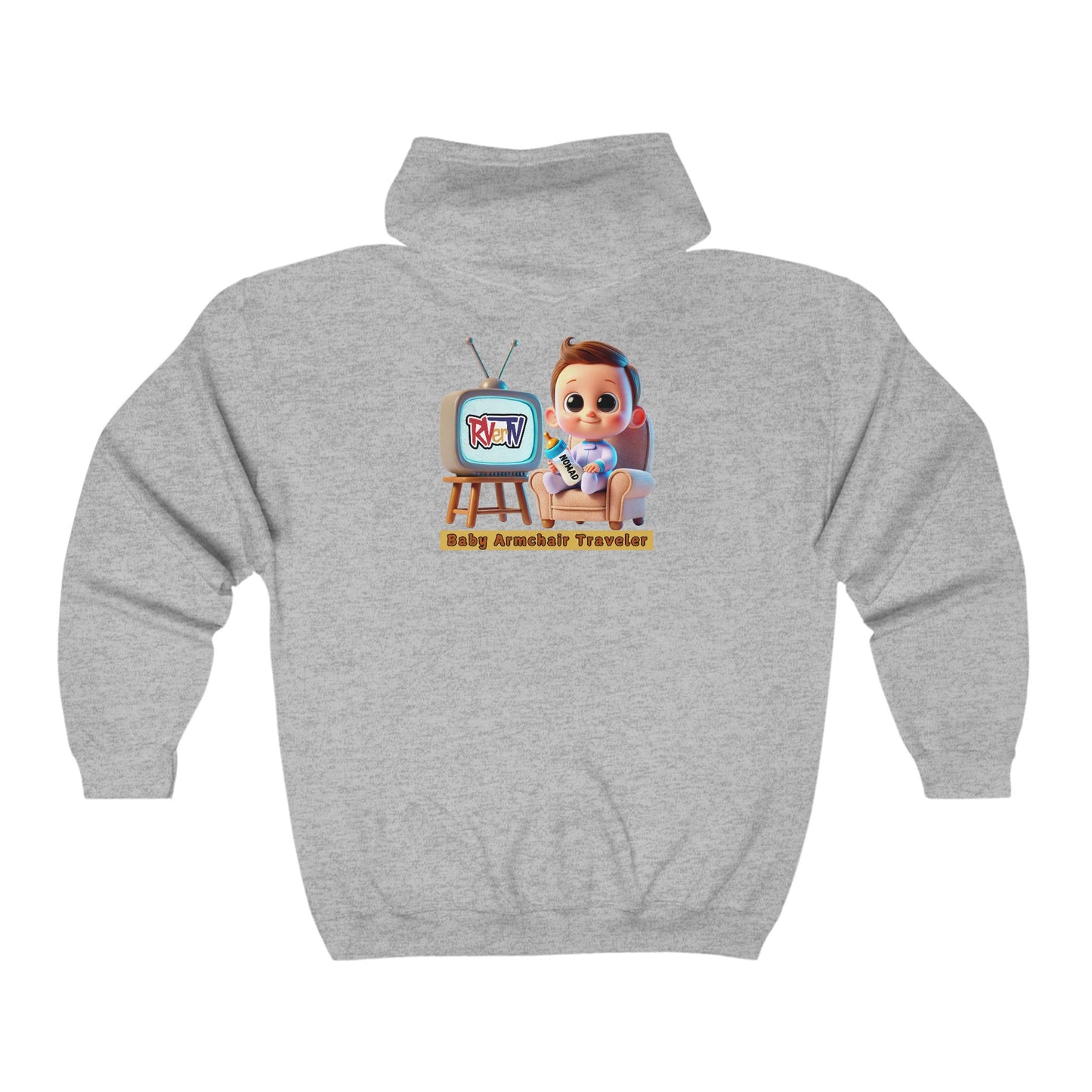 Baby Armchair Traveler (on back) - Full Zip Hooded Sweatshirt