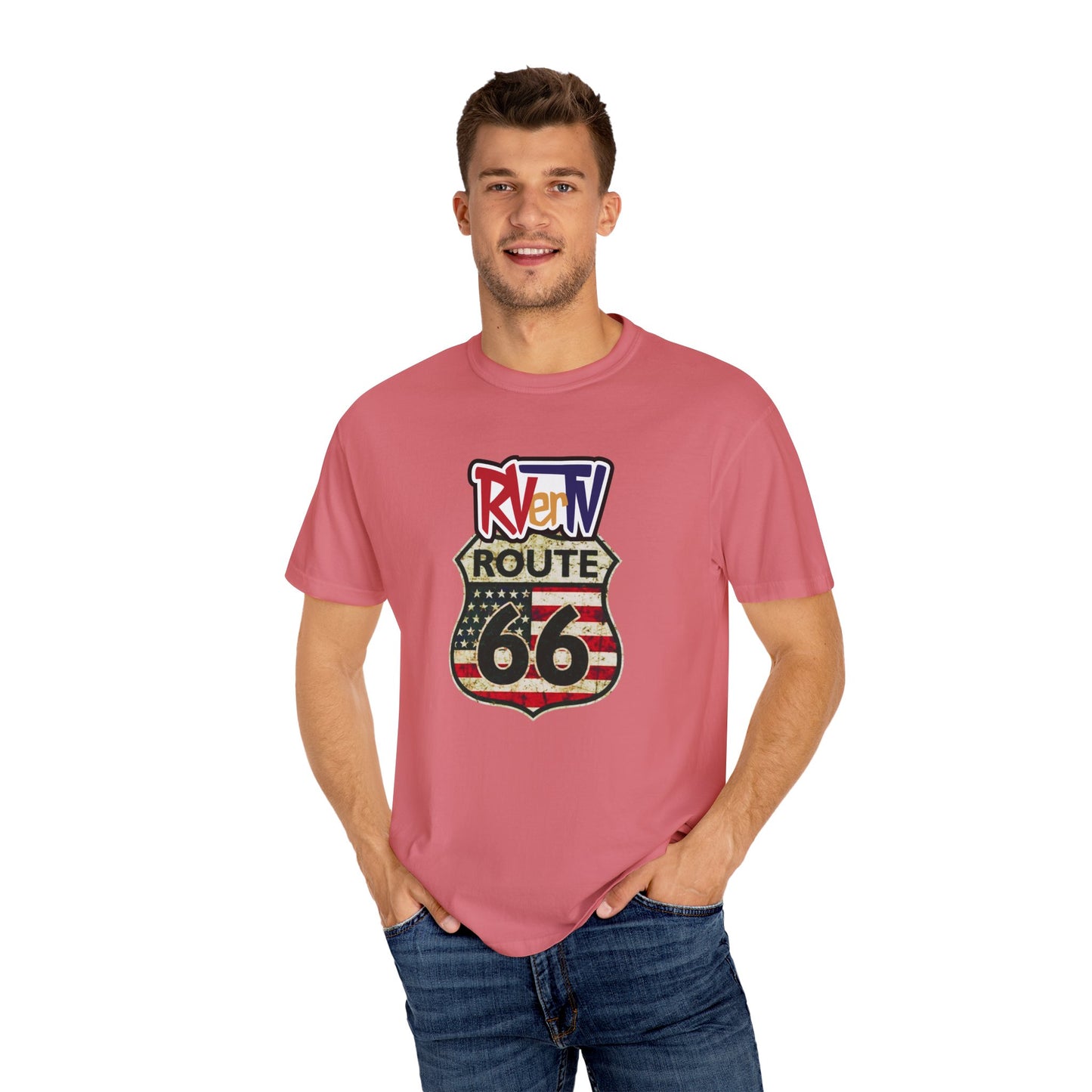 Route 66 With Flag - T-shirt