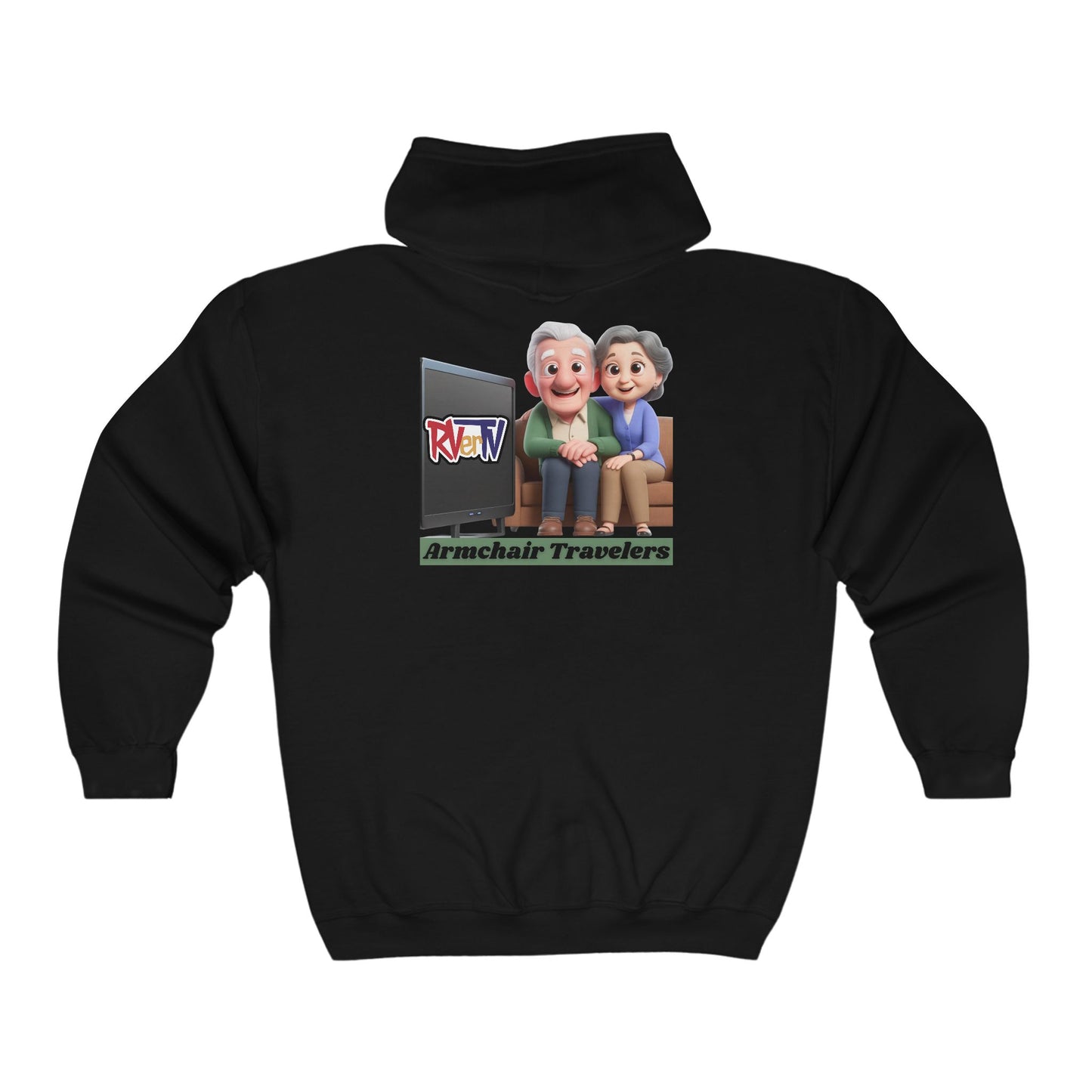 Armchair Travelers Couple (on back) - Full Zip Hooded Sweatshirt