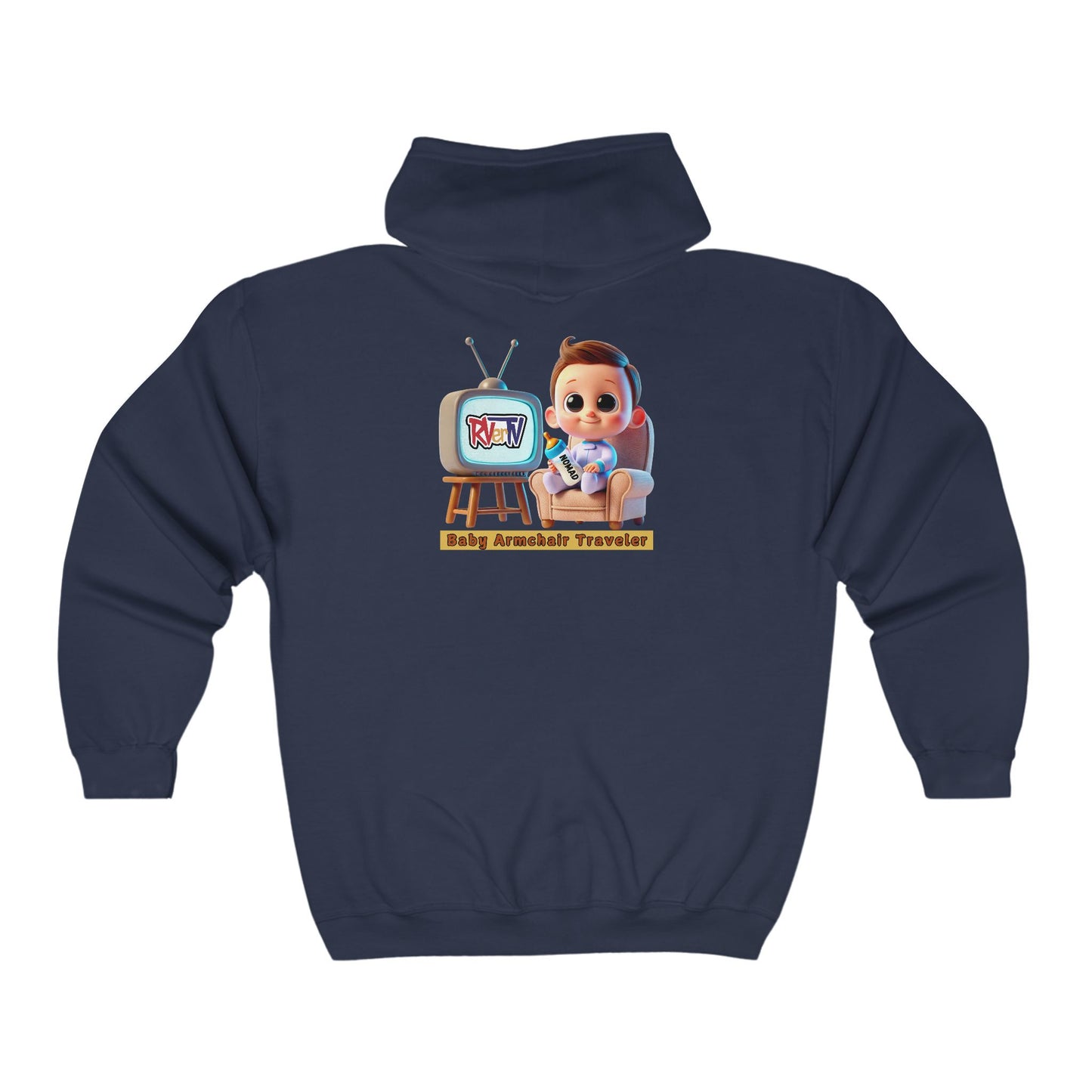 Baby Armchair Traveler (on back) - Full Zip Hooded Sweatshirt