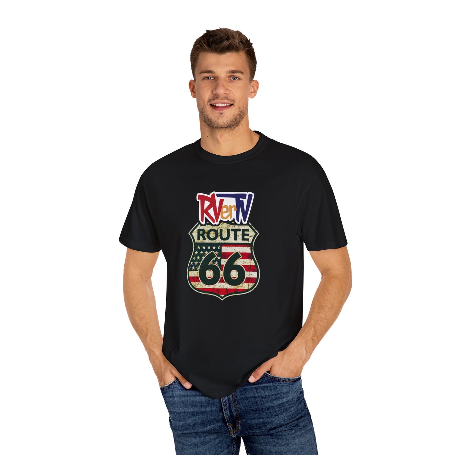 Route 66 With Flag - T-shirt