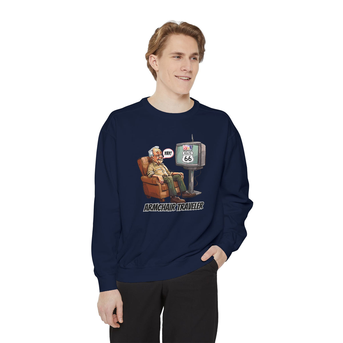 Armchair Traveler Grandpa Sweatshirt (original design)