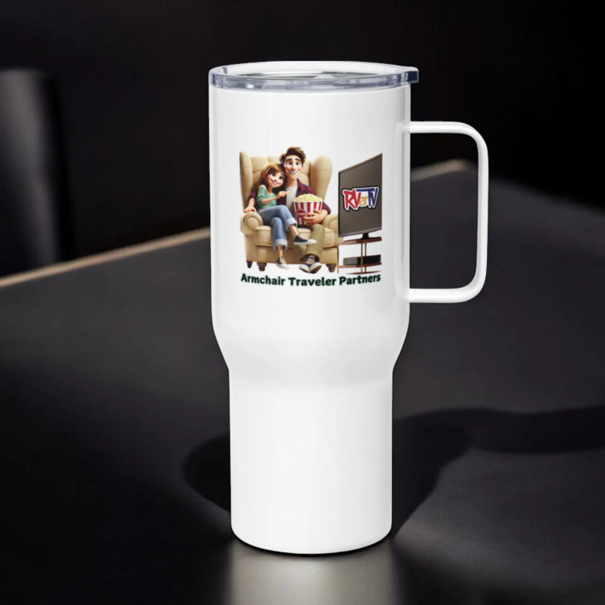 Armchair Traveler Partners - Travel Mug with Handle
