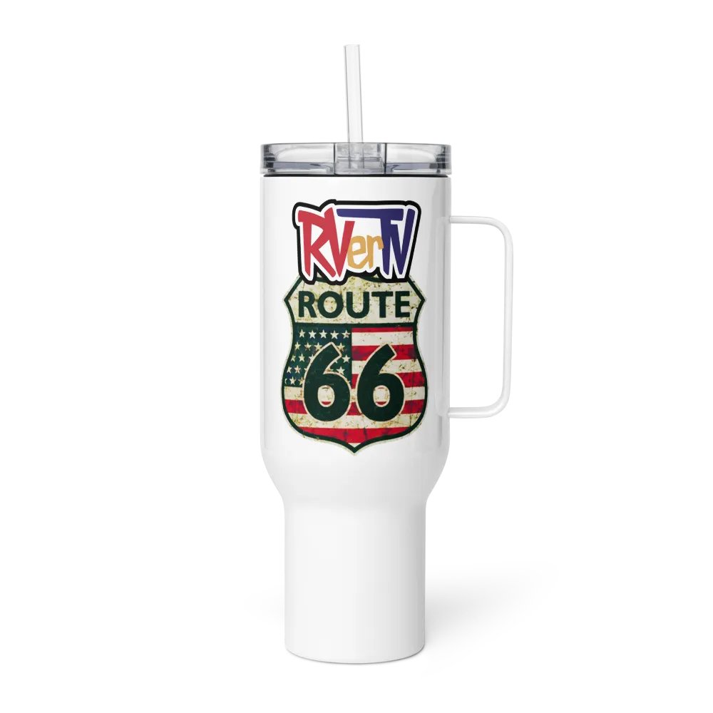 Route 66 Flag Emblem - Travel Mug with Handle