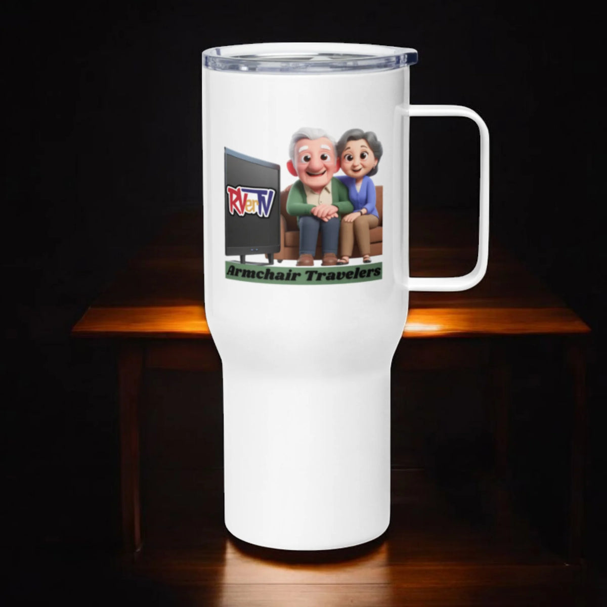 Armchair Traveler Couple - Travel Mug with Handle