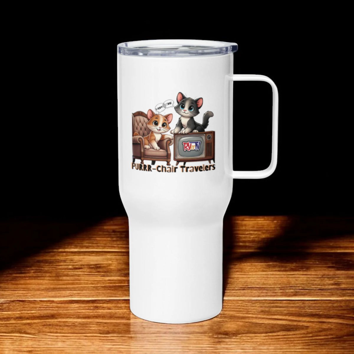 Purrr-Chair Travelers - Travel Mug with Handle