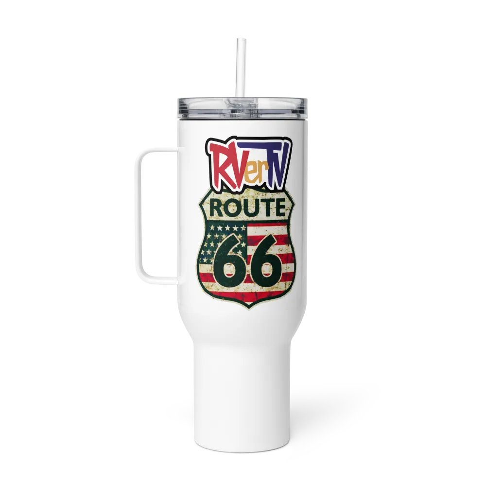 Route 66 Flag Emblem - Travel Mug with Handle