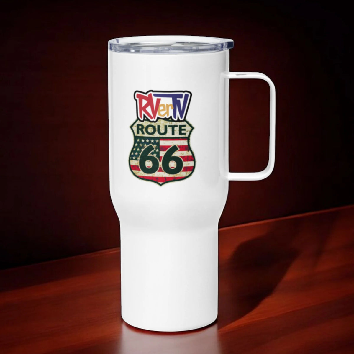 Route 66 Flag Emblem - Travel Mug with Handle
